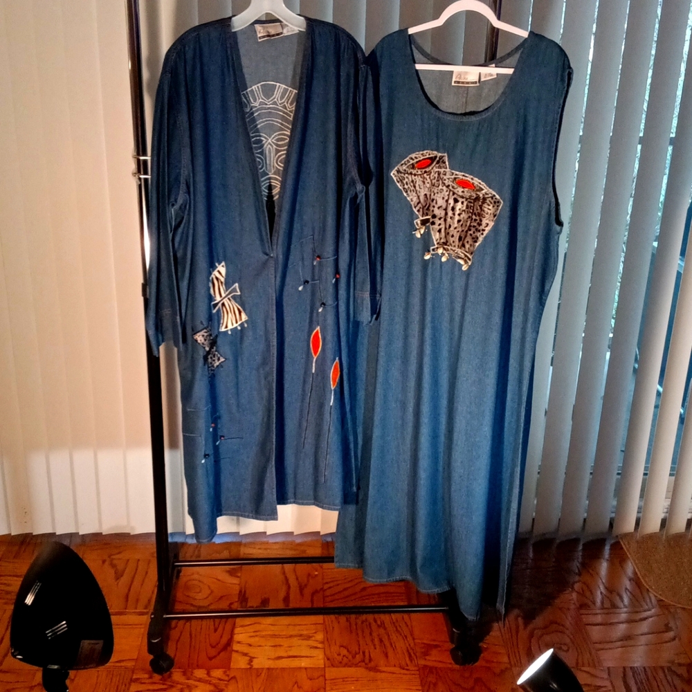 2 Pc Jean Dress & Coat w/ creative designs.